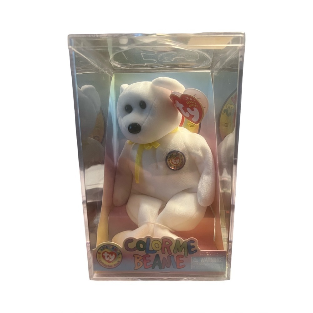 New Ty Beanie Bear Official Color Me Beanie Clear Case New In Box W/ Markers